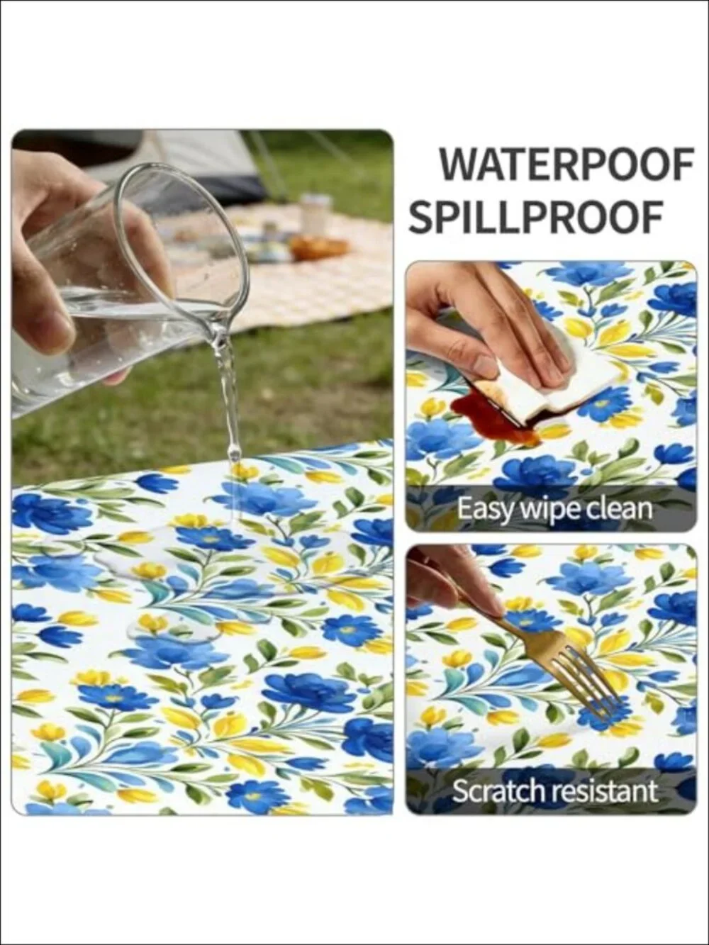 Rectangle Outdoor Tablecloth Waterproof Umbrella Hole Zipper Stretch Edge